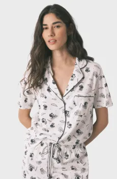 Женская белая рубашка с узором (рубашка, брюки) Белый L womensecret 3133490