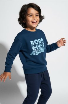 Світшот із круглим вирізом і принтом - темно-синій