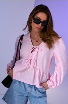 Муслінова сорочка з декоративним завязуванням - пастельний рожевий