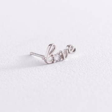 Золотая моносерьга "Love" с фианитом с07491 Золотая моносерьга "Love" с фианитом с07491