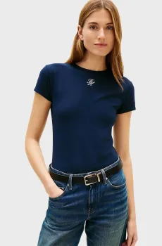 Женская темно-синяя футболка SCRIPT SLIM Синий L Tommy Hilfiger WW0WW48710