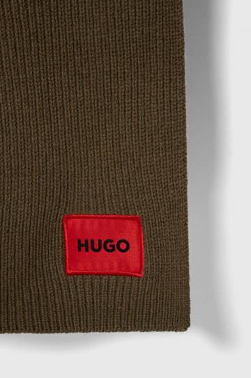 Шерстяной шарф HUGO цвет зелёный однотонный Шерстяной шарф HUGO цвет зелёный однотонный
