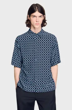 Мужская темно-синяя рубашка с узором Синий L Sandro SHPCM01604_Navy Blue