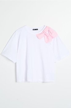 Бавовняна футболка з декоративним бантом - білий