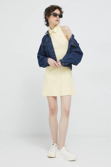 Платье Tommy Jeans цвет жёлтый mini расклешённое Платье Tommy Jeans цвет жёлтый mini расклешённое