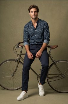 Сорочка slim fit з візерунком - темно-синій