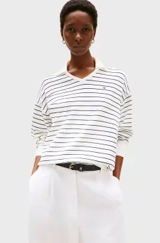 Женское белое поло в полоску JERSEY STITCH Белый XS-S Tommy Hilfiger WW0WW45695
