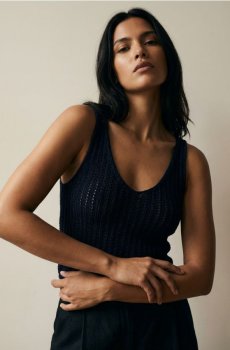 Ребриста майка на бретелях - темно-синій