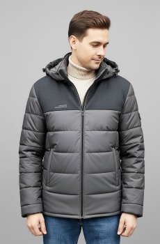 Серая утепленная куртка с капюшоном DV-109-grey