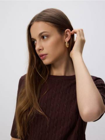 Reserved - Набір круглих сережок - золотий - 287FD-GLD