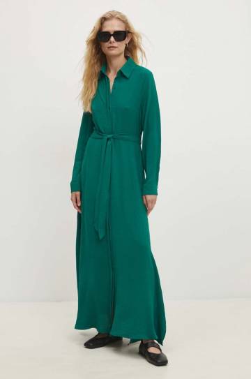 Платье Answear Lab цвет зелёный maxi расклешённая Платье Answear Lab цвет зелёный maxi расклешённая