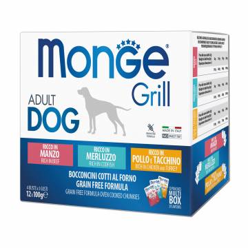 Влажный корм для собак Monge Grill Mix Adult (с говядиной, 4*100 г + с треской, 4*100 г + с курицей и индейкой, 4*100 г) Влажный корм для собак Monge Grill Mix Adult (с говядиной, 4*100 г + с треской, 4*100 г + с курицей и индейкой, 4*100 г)
