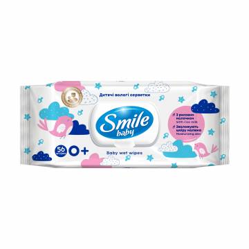 Детские влажные салфетки Smile Baby с рождения, с рисовым молочком, с клапаном, 56 шт Детские влажные салфетки Smile Baby с рождения, с рисовым молочком, с клапаном, 56 шт