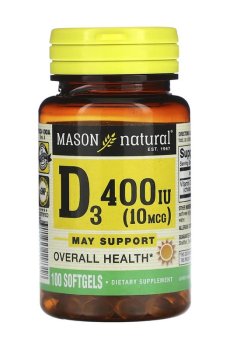 Витамин Д3 Mason Natural Vitamin D3, 400 МЕ, 100 гелевых капсул