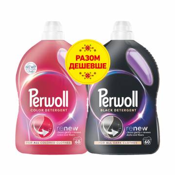 Набор средств для деликатной стирки Perwoll Renew Color Detergent, 3 л + Perwoll Renew Black Detergent, 3 л Набор средств для деликатной стирки Perwoll Renew Color Detergent, 3 л + Perwoll Renew Black Detergent, 3 л