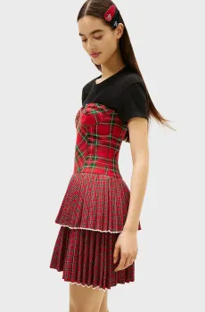 Женское красное платье в клетку TOMMY GIRL TARTAN BUSTIER Красный M Tommy Jeans DW0DW22487