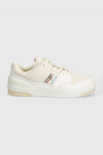 Кожаные кроссовки Tommy Hilfiger SUEDE STRIPES BASKET LO цвет бежевый FW0FW07811 Кожаные кроссовки Tommy Hilfiger SUEDE STRIPES BASKET LO цвет бежевый FW0FW07811