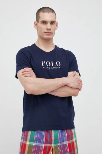 Хлопковая пижамная футболка Polo Ralph Lauren цвет синий с принтом Хлопковая пижамная футболка Polo Ralph Lauren цвет синий с принтом