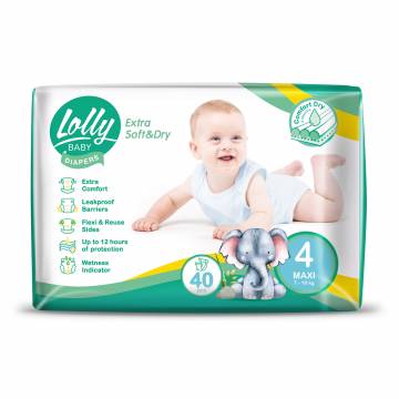 Подгузники Lolly Extra Soft & Dry Maxi размер 4 (7-18 кг), 40 шт Подгузники Lolly Extra Soft & Dry Maxi размер 4 (7-18 кг), 40 шт