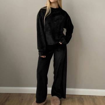 Костюм женский Miso Велюр (плюш), брюки и кофта, черный, размер L (13847)