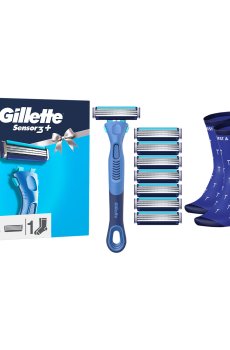 Подарочный набор Gillette мужской (станок (бритва) Sensor3+ Comfort с 8 сменными картриджами + носки)