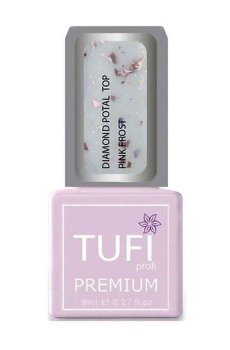 Уценка! Топ для гель-лака Tufi Profi Premium Diamond Potal Top с поталью и шиммером, Розовый иний, 8 мл