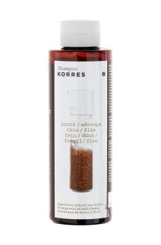 Шампунь Korres для тонких и ломких волос, с протеинами риса и экстрактом липы, 250 мл