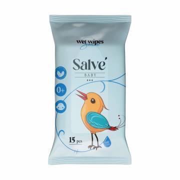 Детские влажные салфетки Salve синие, 15 шт Детские влажные салфетки Salve синие, 15 шт