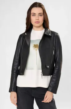 Женская черная кожаная косуха Черный M BOSS 50548471;001