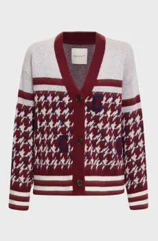 Женский шерстяной кардиган HOUNDSTOOTH V-NECK Разноцветный S Gant 4805275