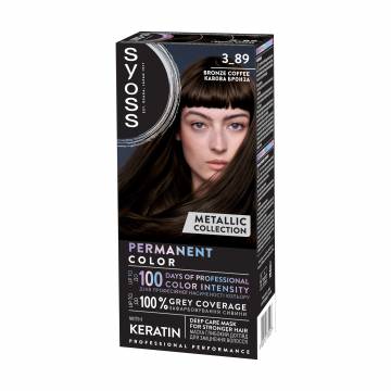 Перманентная краска для волос Syoss Permanent Color Metallic Collection 3_89 Кофейная бронза, 115 мл Перманентная краска для волос Syoss Permanent Color Metallic Collection 3_89 Кофейная бронза, 115 мл
