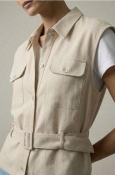 Сорочка без рукавів з віскозою та домішкою льону - бежевий