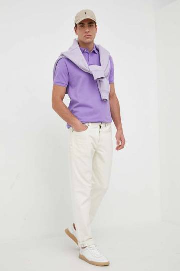 Хлопковое поло Polo Ralph Lauren цвет фиолетовый однотонный Хлопковое поло Polo Ralph Lauren цвет фиолетовый однотонный