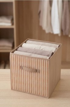 Коробка для зберігання з бамбуковою передньою панеллю - бежевий