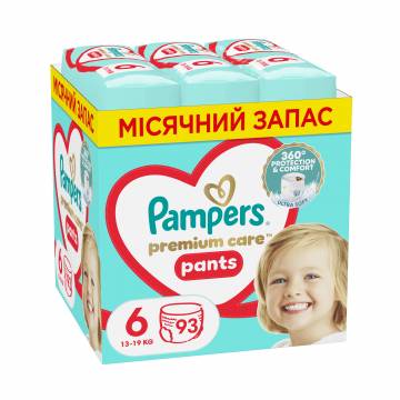 Подгузники-трусики Pampers Premium Care Pants Giant размер 6 (13-19 кг), 93 шт Подгузники-трусики Pampers Premium Care Pants Giant размер 6 (13-19 кг), 93 шт