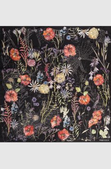 Черный платок из шелка в цветочный узор Spider
