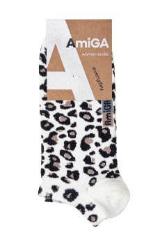 Носки женские AmiGA укороченные, леопард, молочные, размер 23-25
