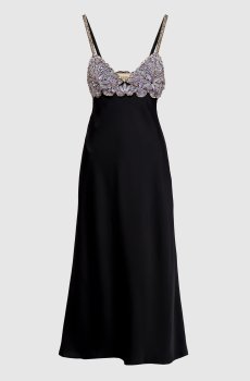 Черное платье миди с кристаллами и пайетками