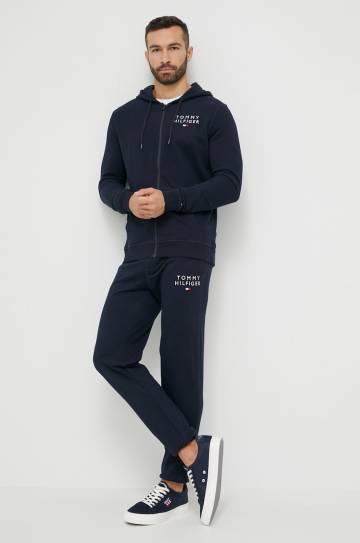 Кофта лаунж Tommy Hilfiger цвет синий с капюшоном с принтом Кофта лаунж Tommy Hilfiger цвет синий с капюшоном с принтом