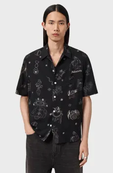 Мужская черная рубашка с узором TERRA Черный XL AllSaints M049SE