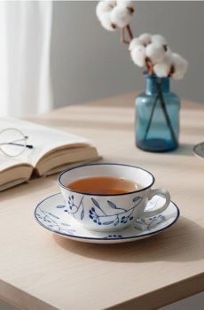 Керамічна чашка та блюдце з квітковим мотивом - білий