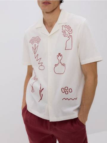 Reserved - Сорочка regular fit із додаванням льону - кремовий - 745FW-01P Reserved - Сорочка regular fit із додаванням льону - кремовий - 745FW-01P