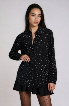 Сорочка з довгим рукавом у сердечка - чорний