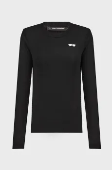 Женский черный шерстяной джемпер EMBROIDERY SUNGLASSES CREWNECK Черный M Karl Lagerfeld 246W2011
