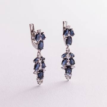 Серебряные серьги с синтетическими сапфирами и фианитами 2950/9р-HSPH Серебряные серьги с синтетическими сапфирами и фианитами 2950/9р-HSPH