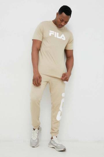 Хлопковая футболка Fila цвет бежевый с принтом Хлопковая футболка Fila цвет бежевый с принтом