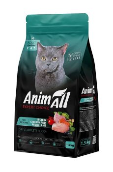 Сухой корм для стерилизованных кошек AnimAll с курицей и свежим ягненком, 1.5 кг