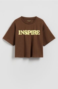 Reserved - Свободная футболка с принтом - темно коричневий - 396HU-89X