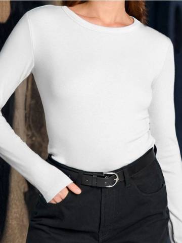 Гладка блузка з довгим рукавом - білий Гладка блузка з довгим рукавом - білий