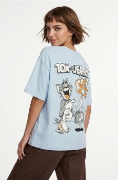 Бавовняна футболка з коротким рукавом Tom and Jerry - блакитний